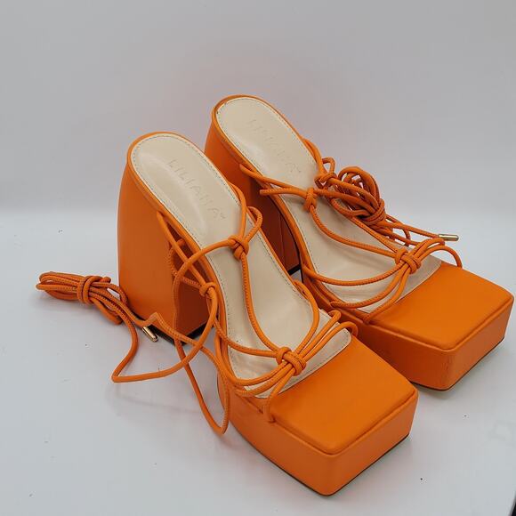 Liliana orange platform chunky heels women's size 10 - Picture 3 of 9